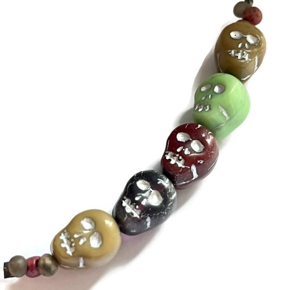 $1 Clearance Czech Mix Colour White Wash Skull Beads 11mm x 9mm (5)